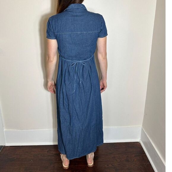Vintage Blue 100% Cotton Made in USA Denim Maxi Dress Size 4 - Picture 3 of 9